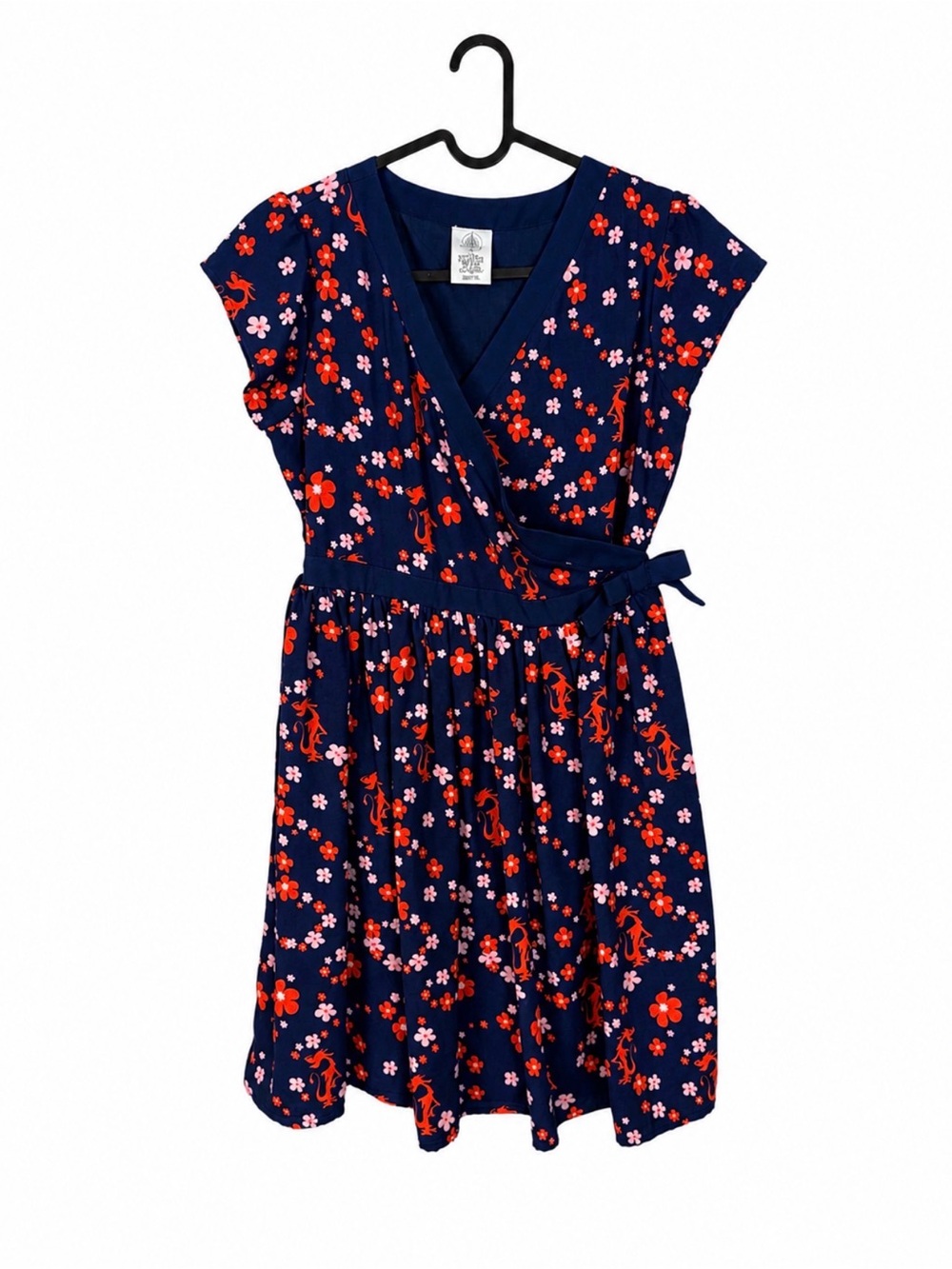 Disney Navy Floral Mulan  Wrap-Style Dress with Red & Pink Flowers